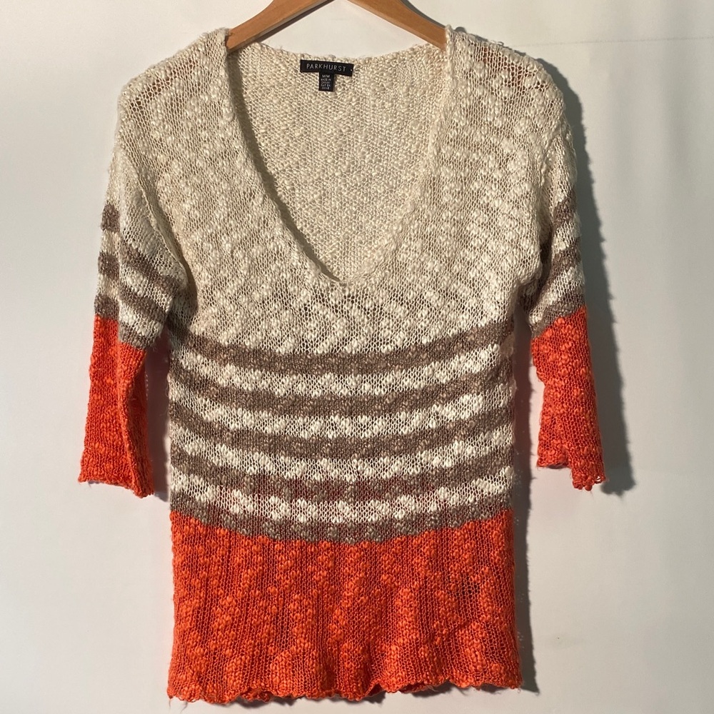 Parkhurst V-Neck Sweater in Cream and Orange